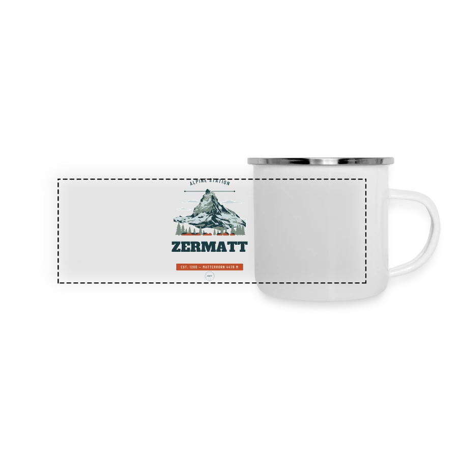 Zermatt badge on a panoramic camper mug, white