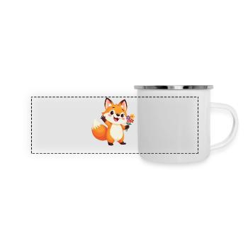 Renard de dessin animé joyeux avec bouquet de fleurs - Mug panoramique émaillé - blanc - Devant