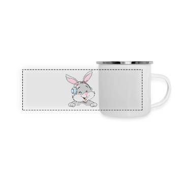 Lachender Hase mit Kopfhörern - Panorama Emaille-Tasse - Weiß - Vorne