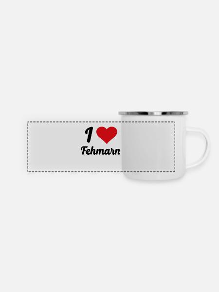 I Love Fehmarn - Panorama Emaille-Tasse - Weiß