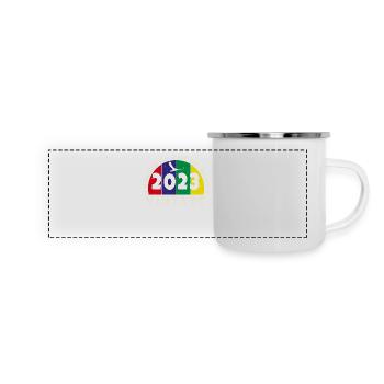 Jahrgang 2023 Retro - Bursdag - Panorama Emaille-Tasse - Weiß - Vorne