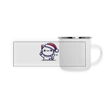 Chat au chapeau de Père Noël - Mug panoramique émaillé - blanc - Devant