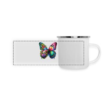 Bunter Schmetterling, von der Natur inspirierte Sommerstimmungen - Panorama Emaille-Tasse - Weiß - Vorne