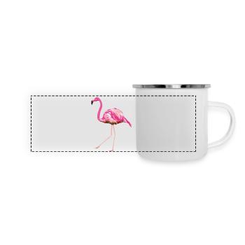 Flamingo poly rayons été rose rose oiseaux - Mug panoramique émaillé - blanc - Devant