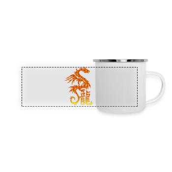 Feuerdrache mit chin. Schriftzeichen - Panorama Emaille-Tasse - Weiß - Vorne