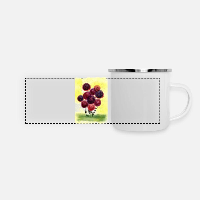 Blühende Blumen - Panorama Emaille-Tasse - Weiß