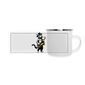 Katze Saxophon Musik Streetart Schablonen Stil - Panorama Emaille-Tasse - Weiß - Vorne