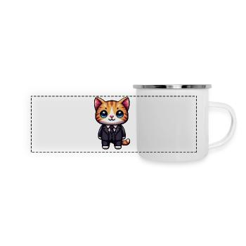 Chat Pixel Art - Mug panoramique émaillé - blanc - Devant