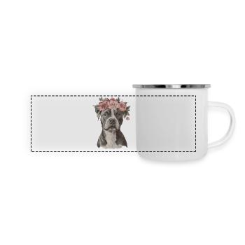 American Staffordshire Terrier avec couronne de fleurs - Mug panoramique émaillé - blanc - Devant
