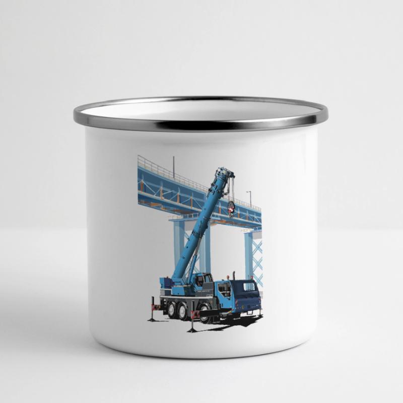 Mobile crane assembles bridge sections Panoramic Camper Mug