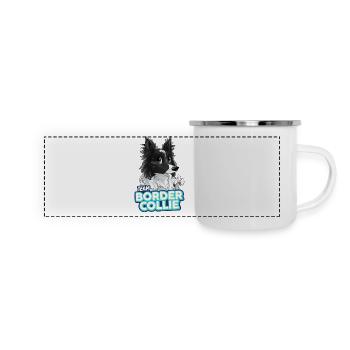 TEAM Border Collie Langhaar - Schwarz Zweifarbig - Panorama Emaille-Tasse - Weiß - Vorne
