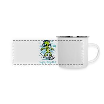 👽 Alien sur l’USB Surf - Mug panoramique émaillé - blanc - Devant