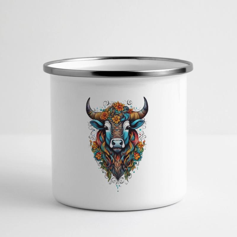 Bison couvert de fleurs dans un éclat de couleurs Mug panoramique émaillé