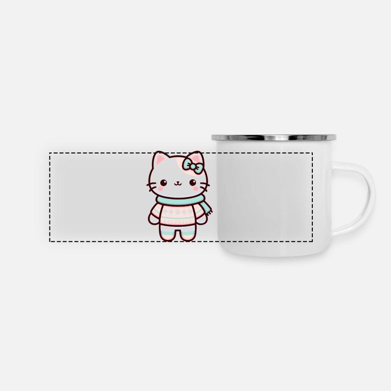 Cute Winter Cat Illustration - Panoramic Camper Mug - white