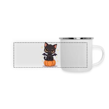 Cute Black Cat with Bat Wings Pumpkin - Panoramic Camper Mug - white - Front