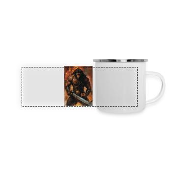 Heavy Metal Affe mit Schwert - Panorama Emaille-Tasse - Weiß - Vorne