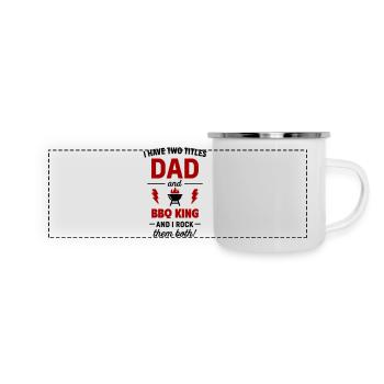Papa Grillkönig Zwei Titel - Panorama Emaille-Tasse - Weiß - Vorne