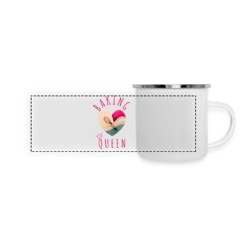 "Baking Queen - Herz!" - Panorama Emaille-Tasse - Weiß - Vorne