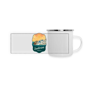 Insigne rétro Sunset des Dômes Bleus de Santorin - Mug panoramique émaillé - blanc - Devant