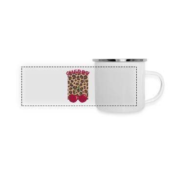 Kirschen im Leopardenlook - Panorama Emaille-Tasse - Weiß - Vorne