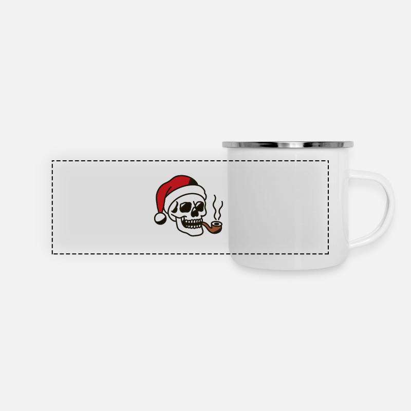 Smoking Skull with Santa Hat Illustration - Panoramic Camper Mug - white