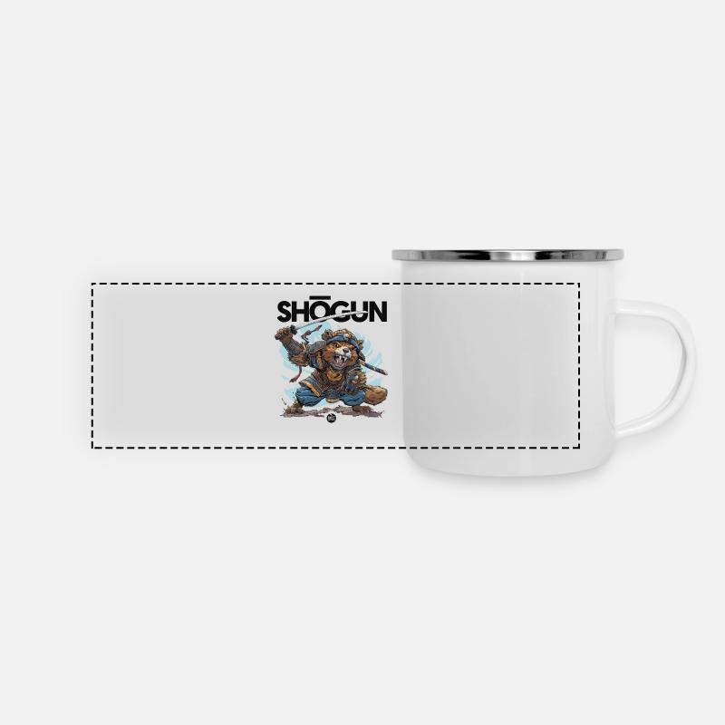 Grimmiger Shogun - Panorama Emaille-Tasse - Weiß