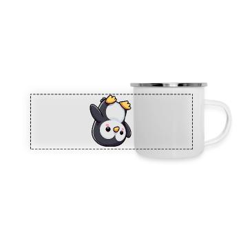 Süßer Pinguin Kopfstand Cartoon Chibi - Panorama Emaille-Tasse - Weiß - Vorne