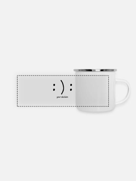 glücklich oder traurig? Emotionen Smiley - Panorama Emaille-Tasse - Weiß