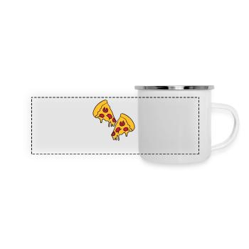 2 pizzas morceaux de fromage dégoulinant de salami - Mug panoramique émaillé - blanc - Devant