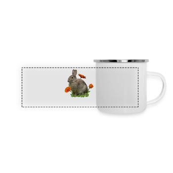 Hase Osterhase Ringelblume - Panorama Emaille-Tasse - Weiß - Vorne