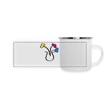 Abstrakte Zeichnung Blumen in einer Vase - Panorama Emaille-Tasse - Weiß - Vorne