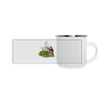 Storch in Gummistiefel - Panorama Emaille-Tasse - Weiß - Vorne