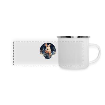 Kuscheliger Schnee-Hase - Panorama Emaille-Tasse - Weiß - Vorne