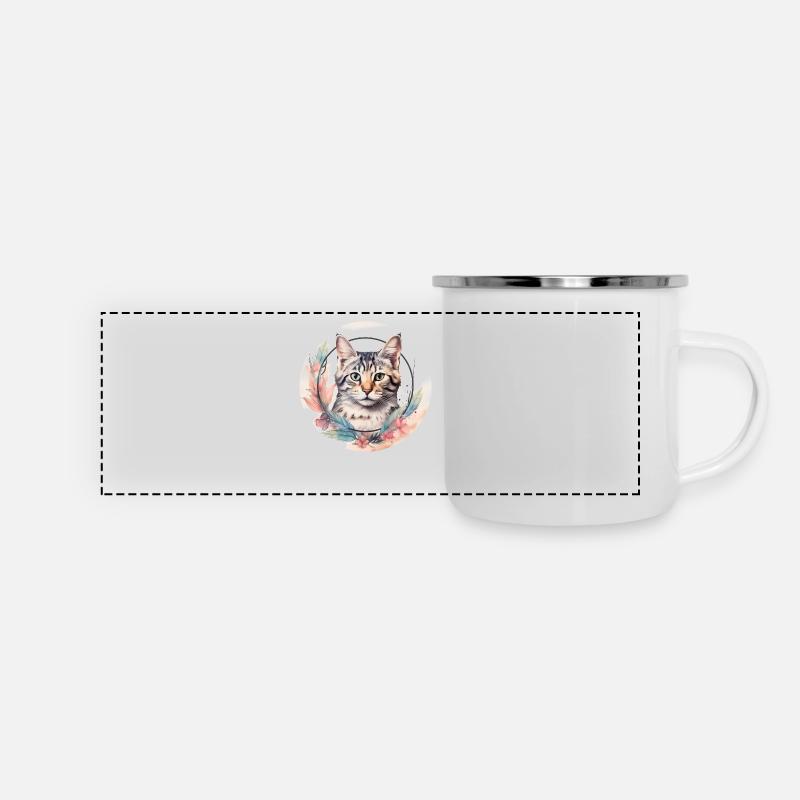 American Shorthair Cat Boho Elemente, LCats - Panoramic Camper Mug - white