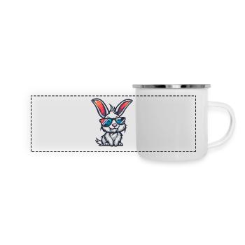 Hase Cool Comic - Panorama Emaille-Tasse - Weiß - Vorne