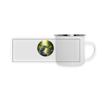 Kingfisher sits by stream - Panoramic Camper Mug - white - Front