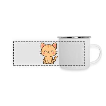 Niedliche Katzenillustration in Pastellfarben - Panorama Emaille-Tasse - Weiß - Vorne