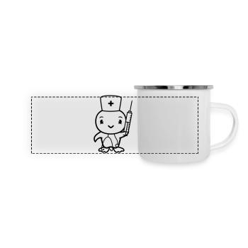 Ente Krankenschwester Küken Vogel Spritze spritzen - Panorama Emaille-Tasse - Weiß - Vorne