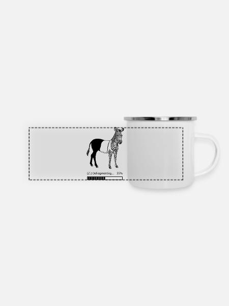 Defragmentiertes Zebra - Panorama Emaille-Tasse - Weiß