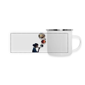 Contemplative woman with cosmic planets - Panoramic Camper Mug - white - Front