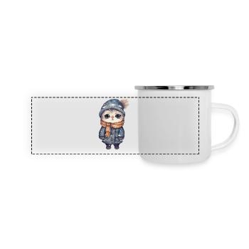 Chat avec chapeau, écharpe et veste - Mug panoramique émaillé - blanc - Devant