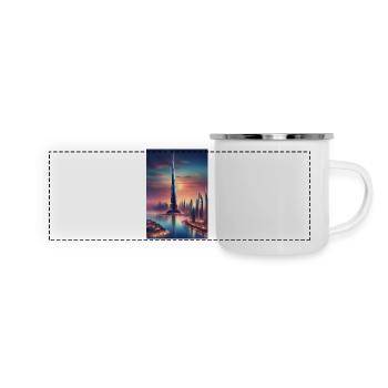 Großer Wolkenkratzer in einer Stadt - Panorama Emaille-Tasse - Weiß - Vorne