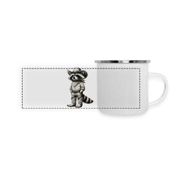 cowboy, vaskebjørn, western, vintage tegning - Panorama emaljekrus - hvid - Foran