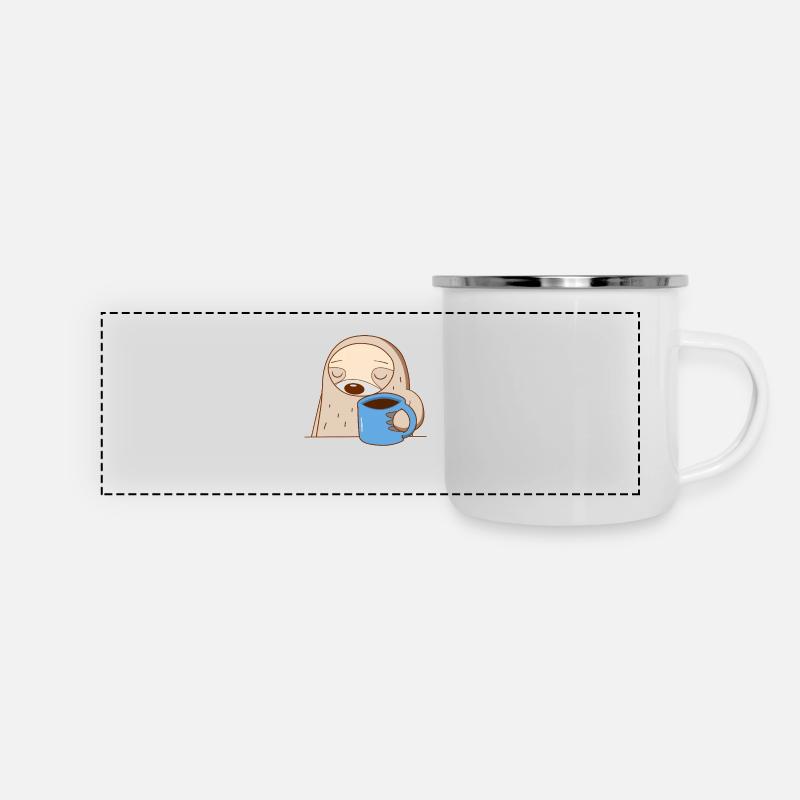 Paresseux endormi et tasse de café - Mug panoramique émaillé - blanc