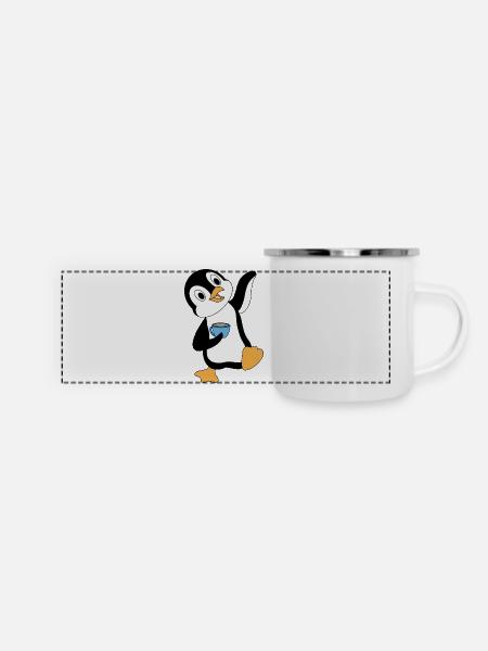 Pino mit Kaffeetasse - Panorama Emaille-Tasse - Weiß