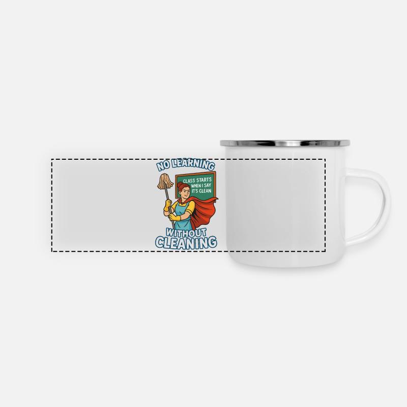 No Learning Without Cleanliness – Superheroine - Panoramic Camper Mug - white