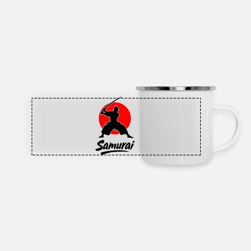 Samurai - Panorama Emaille-Tasse - Weiß