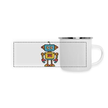 Niedlicher Retro-Roboter mit buntem Design - Panorama Emaille-Tasse - Weiß - Vorne