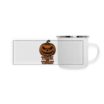 Halloween Kürbis - Süßes oder Saures - Panorama Emaille-Tasse - Weiß - Vorne