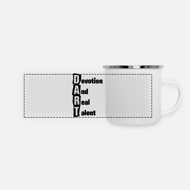 Dart,Darts,Devotion and real Talent  - Panorama Emaille-Tasse - Weiß